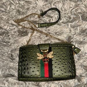 Green Designer Crossbody Bag with Gold Chain